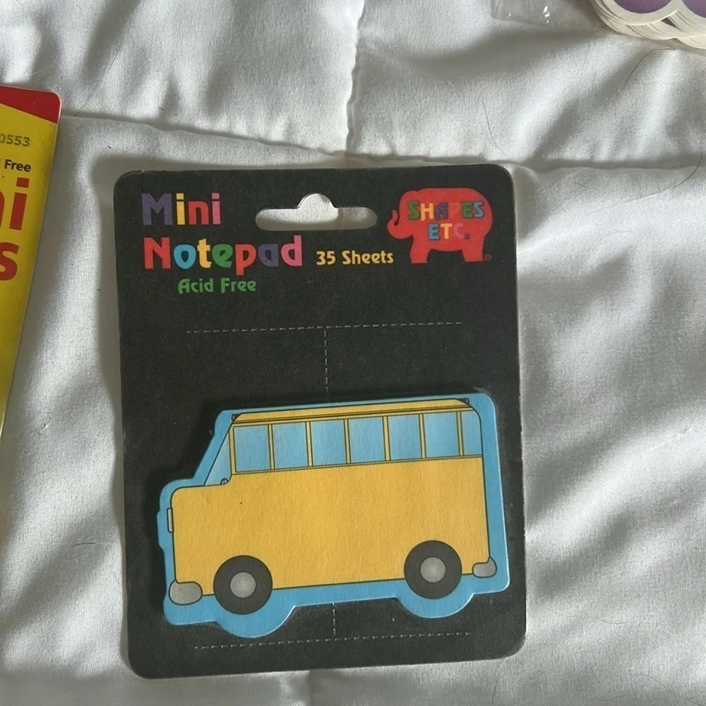Teacher reward ribbons,  decorations, school bus, mini notepad set of five